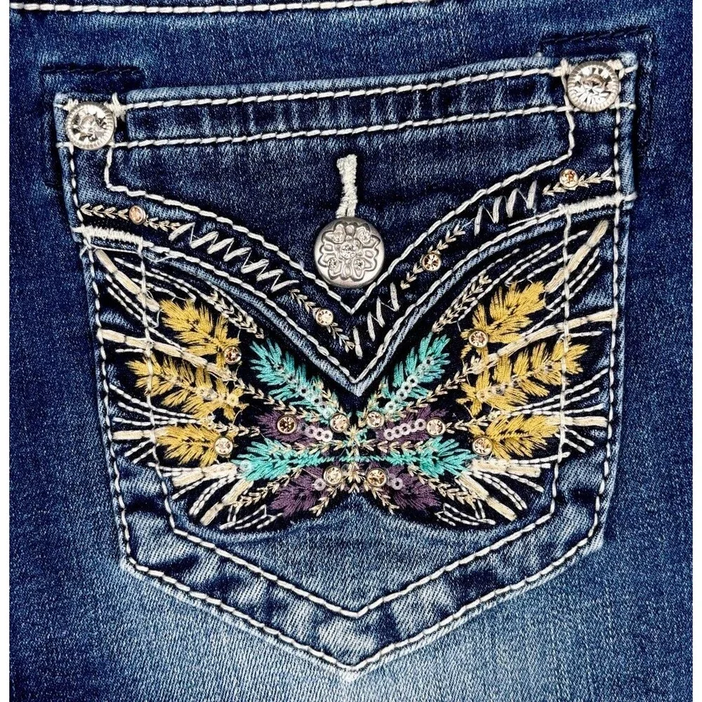 Y2K Miss Me Butterfly Cutoff Bling Rhinestone Denim Shorts Sz 27 - Picture 2 of 6